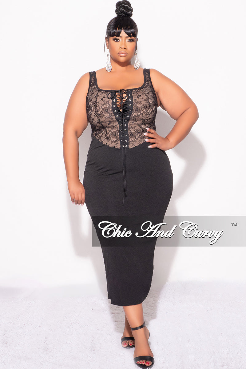 Final Sale Plus Size Lace Up BodyCon Dress in Brown and Black