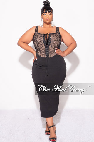 Final Sale Plus Size Lace Up BodyCon Dress in Brown and Black