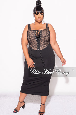 Final Sale Plus Size Lace Up BodyCon Dress in Brown and Black