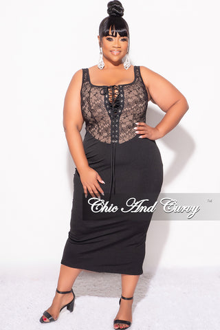 Final Sale Plus Size Lace Up BodyCon Dress in Brown and Black