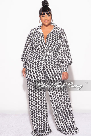 Final Sale Plus Size Jumpsuit in Black & Ivory Houndstooth Print