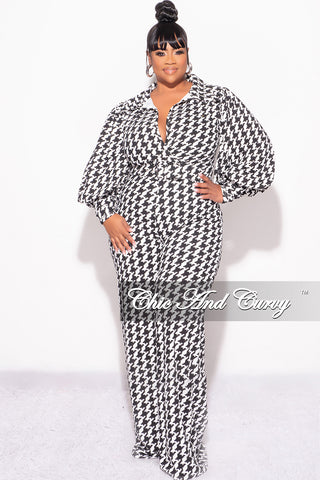 Final Sale Plus Size Jumpsuit in Black & Ivory Houndstooth Print