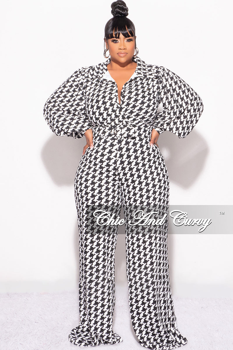 Final Sale Plus Size Jumpsuit in Black & Ivory Houndstooth Print