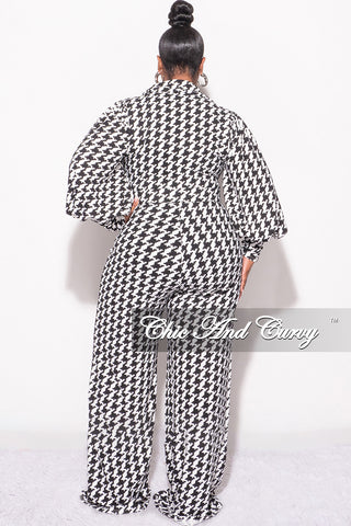 Final Sale Plus Size Jumpsuit in Black & Ivory Houndstooth Print