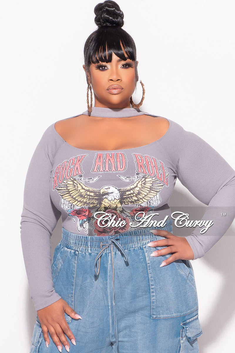 Final Sale Plus Size Ribbed Cutout Top in Grey