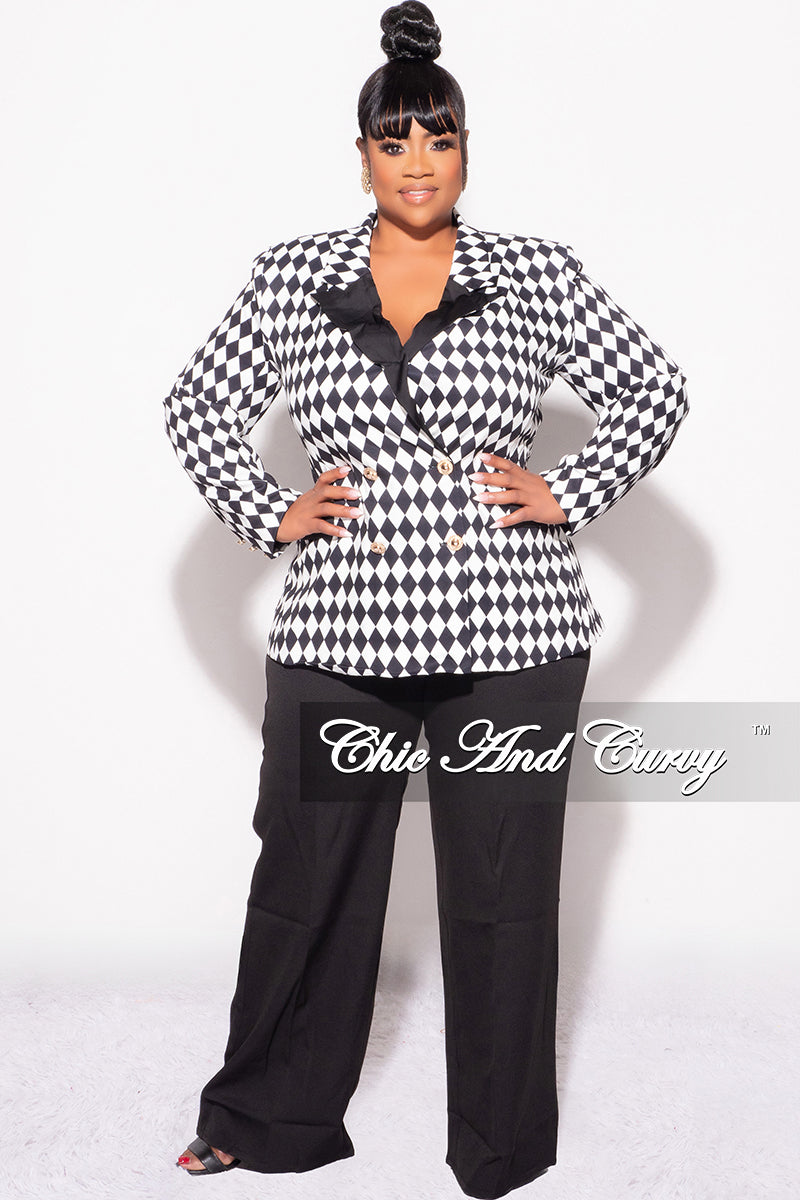 Final Sale Plus Size 2pc Pants Suit in Black and White Diamond Print