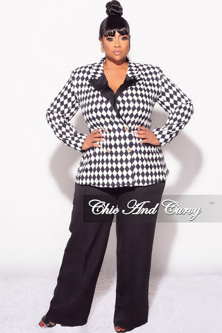 Final Sale Plus Size 2pc Pants Suit in Black and White Diamond Print