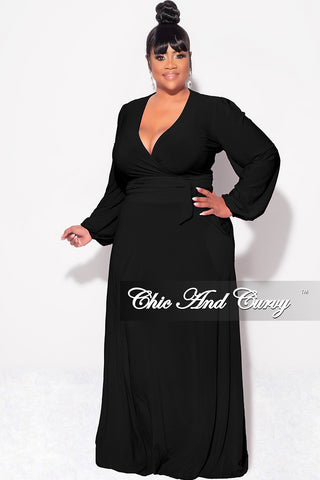 Final Sale Plus Size 2pc Long Sleeve Crop Tie Top and Skirt Set in Black