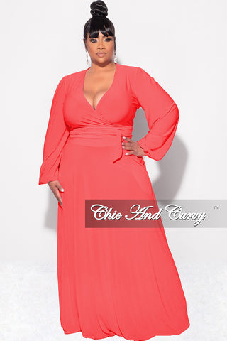 Final Sale Plus Size 2pc Long Sleeve Crop Tie Top and Skirt Set in Orange