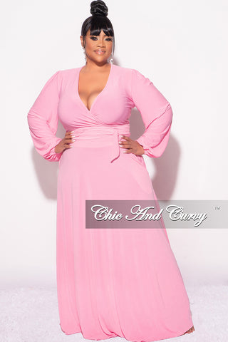 Final Sale Plus Size 2pc Long Sleeve Crop Tie Top and Skirt Set in Soft Pink