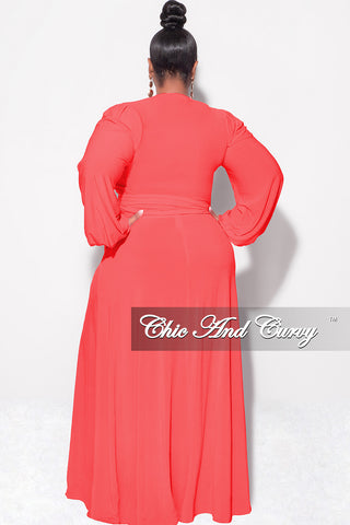 Final Sale Plus Size 2pc Long Sleeve Crop Tie Top and Skirt Set in Orange