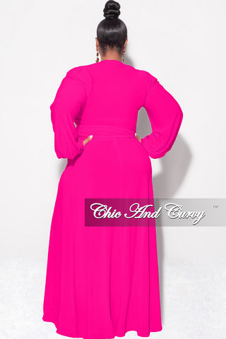 Final Sale Plus Size 2pc Long Sleeve Crop Tie Top and Skirt Set in Fuchsia