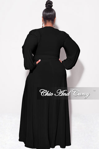 Final Sale Plus Size 2pc Long Sleeve Crop Tie Top and Skirt Set in Black