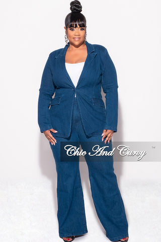 Final Sale Plus Size 2pc Blazer and Pants Set in Dark Denim