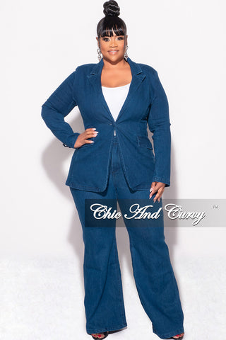 Final Sale Plus Size 2pc Blazer and Pants Set in Dark Denim