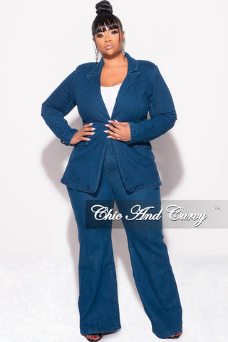 Final Sale Plus Size 2pc Blazer and Pants Set in Dark Denim