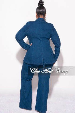 Final Sale Plus Size 2pc Blazer and Pants Set in Dark Denim