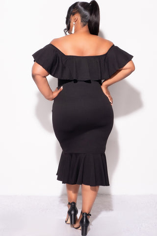 Final Sale Plus Size Off the Shoulder Ruffle Dress in Black