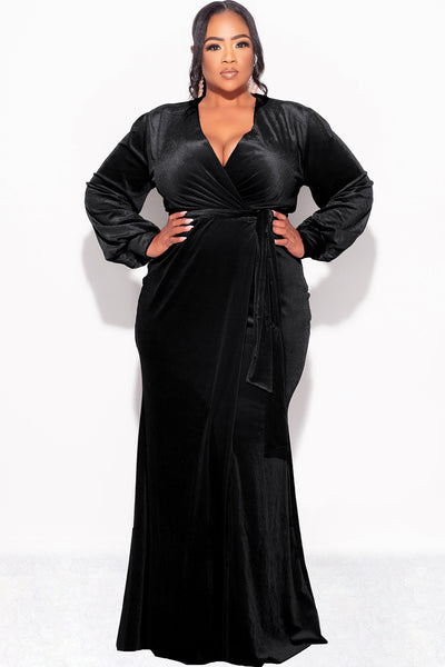black velvet dress plus size Final Sale Faux Wrap Gown with Tie Belt in excluded_from_inventory_flow and a bodycon silhouette Off Shoulder Cocktail Dresses Size:US14/UK18