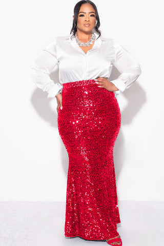 Final Sale Plus Size Sequin Skirt in Red