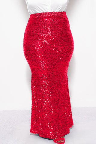 Final Sale Plus Size Sequin Skirt in Red