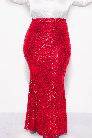 Final Sale Plus Size Sequin Skirt in Red