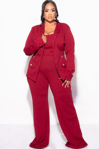 Final Sale Plus Size 3pc Blazer Top and Pants Set in Burgundy