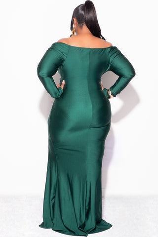 Final Sale Plus Size Shiny Faux Wrap Off the Shoulder Grown in Green