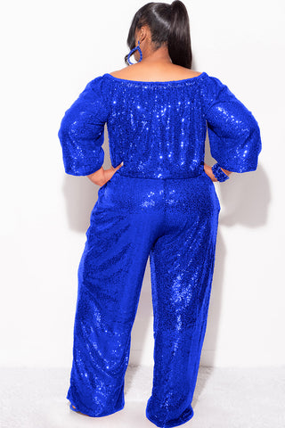 Final Sale Plus Size 2pc Sequin Top and Pants Set in ROYAL BLUE