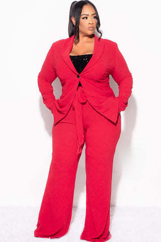 Final Sale Plus Size 2pc Oversized Pants Suit in Burgundy Wine