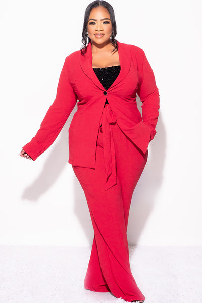 plus size dress pant suits Final Sale 2pc Oversized Pants Suit in Burgundy Wine – Chic And Curvy Sale: August EOSS 2026 US Bridesmaid Luncheon Outfit front jacket features elbow COLOR:Dusty Lavender