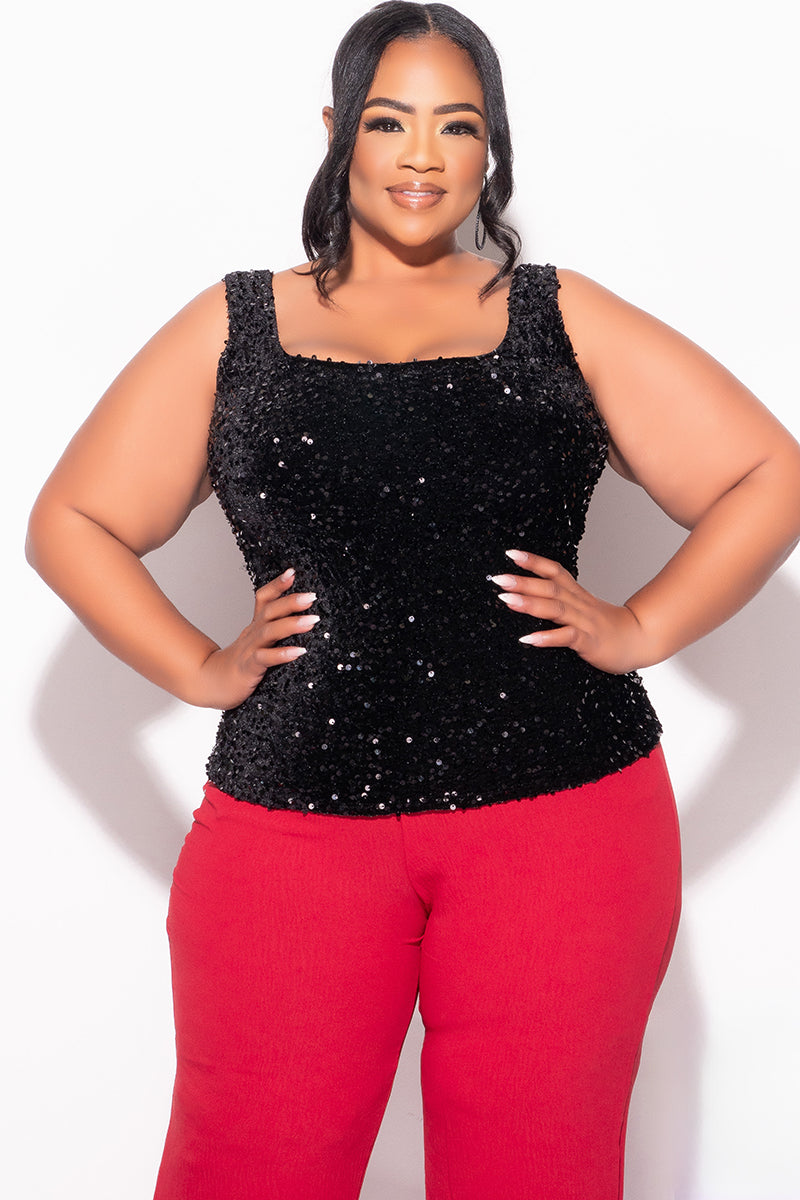 Final Sale Plus Sleeveless Sequin Size Top in Black