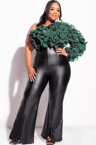 Final Sale Plus Size Ruffled One Shoulder Crop Top Hunter Green