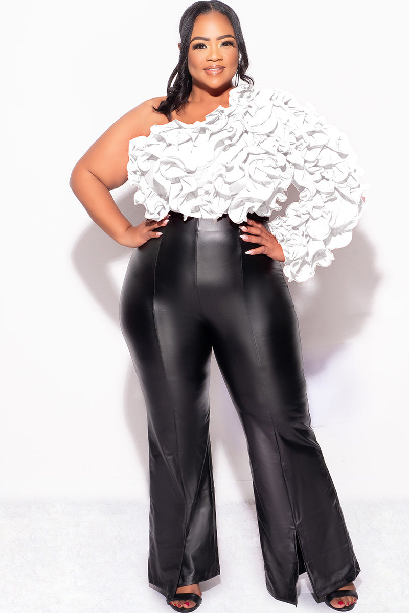 Final Sale Plus Size Ruffled One Shoulder Crop Top White