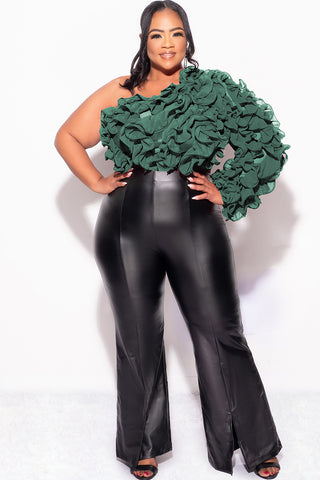 Final Sale Plus Size Ruffled One Shoulder Crop Top Hunter Green