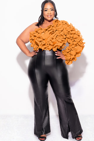 Final Sale Plus Size Ruffled One Shoulder Crop Top in Rust Brown