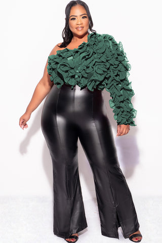 Final Sale Plus Size Ruffled One Shoulder Crop Top Hunter Green