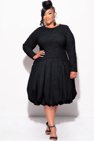 Final Sale Plus Size Shimmer Bubble Dress in Black