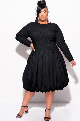 Final Sale Plus Size Shimmer Bubble Dress in Black