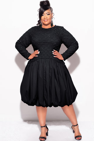 Final Sale Plus Size Shimmer Bubble Dress in Black