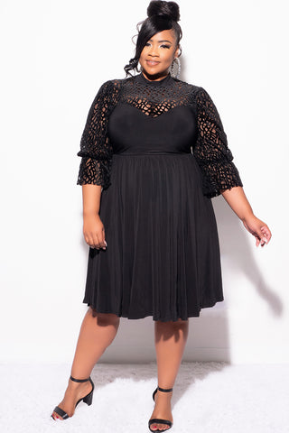 Final Sale Plus Size Mesh Velvet  Dress in Black