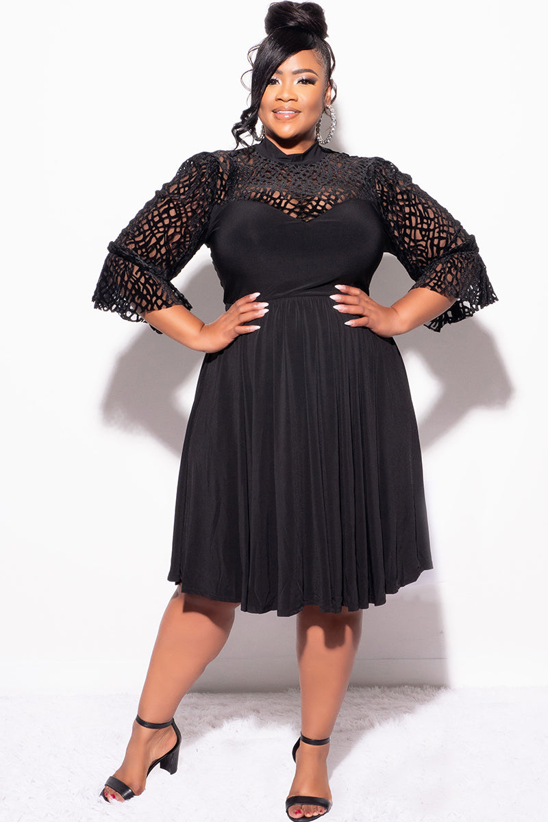 Final Sale Plus Size Mesh Velvet  Dress in Black