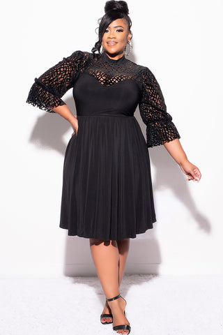 Final Sale Plus Size Mesh Velvet  Dress in Black