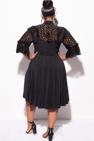 Final Sale Plus Size Mesh Velvet  Dress in Black