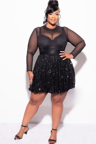 Final Sale Plus Size Sequin Bubble Mini Skirt in Black