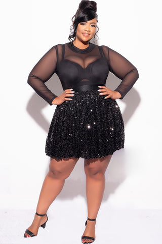 Final Sale Plus Size Sequin Bubble Mini Skirt in Black