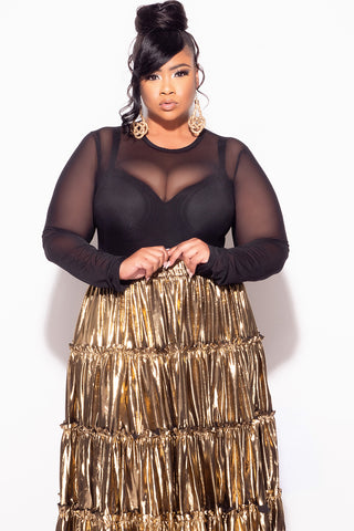 Final Sale Plus Size Maxi Tiered Skirt in Metallic Gold