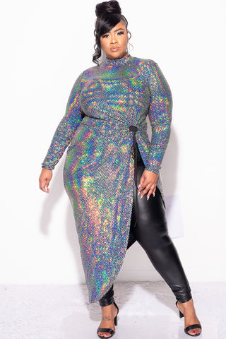 Final Sale Plus Size Faux Sequin Hologram Top in Silver