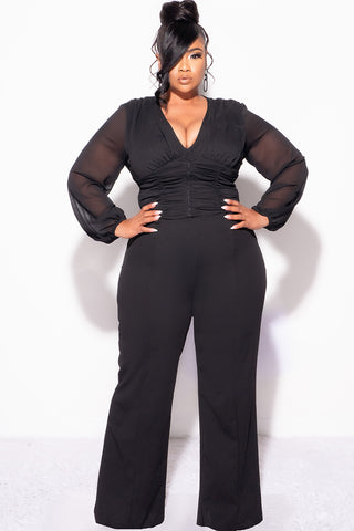 Final Sale Plus Size Sheer Corset Top with Balloon Sleeves in Black