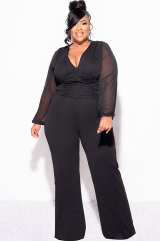 Final Sale Plus Size Sheer Corset Top with Balloon Sleeves in Black